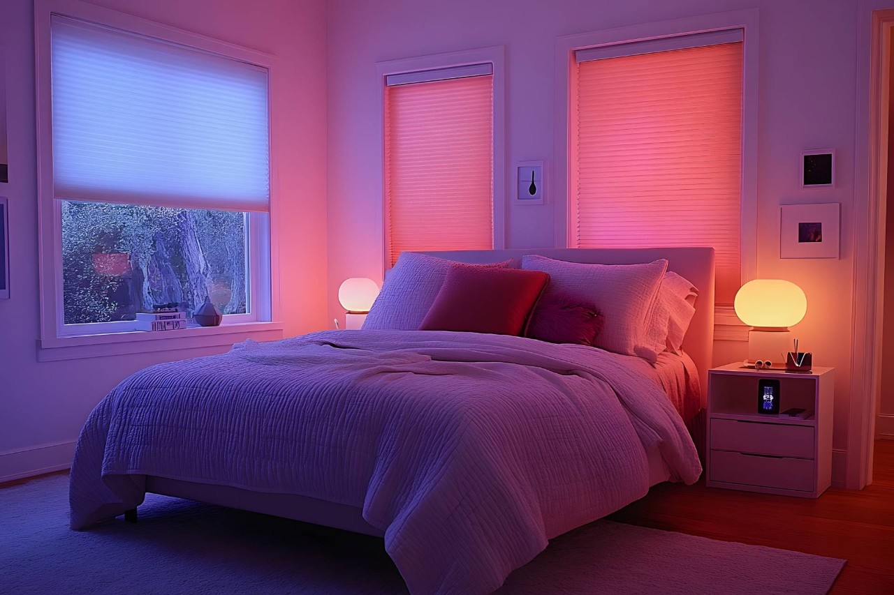 A bedroom with gentle light and a cellular window shade near Santa Rosa, California